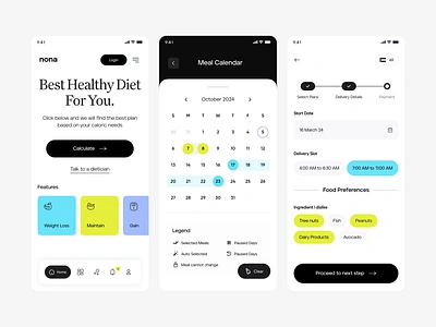 Diet - UI branding buy meal calendar clean design diet diet planning dieting app health illustration my cart nutrition online food product design typography ui ui ux user experience ux web