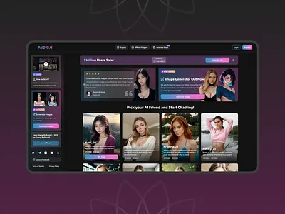 Kupid.ai | Dating with AI Ver.2.0 ai anime artificial intelligence branding chat dashboard dating girlfriend home page image generator nsfw sidebar tutorial web design website