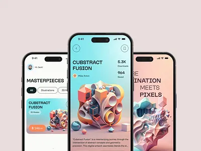 Digital Art Mobile App ai ai art ai artist ai design animation art digital collection digital digital art e commerce gallery images ios market marketplace mobile app modern store ui ui design