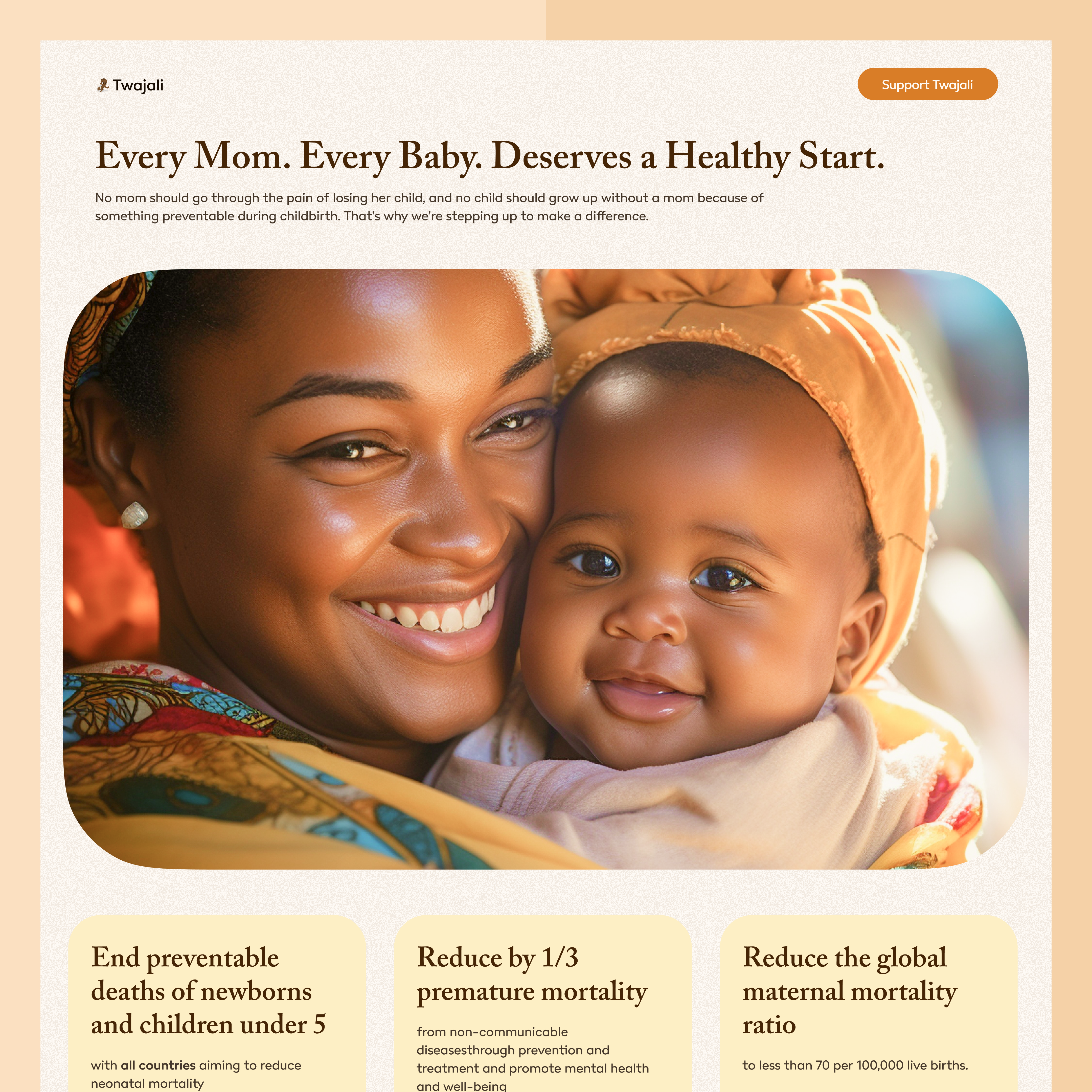 Twajali hero section design health maternity sdg ui ux