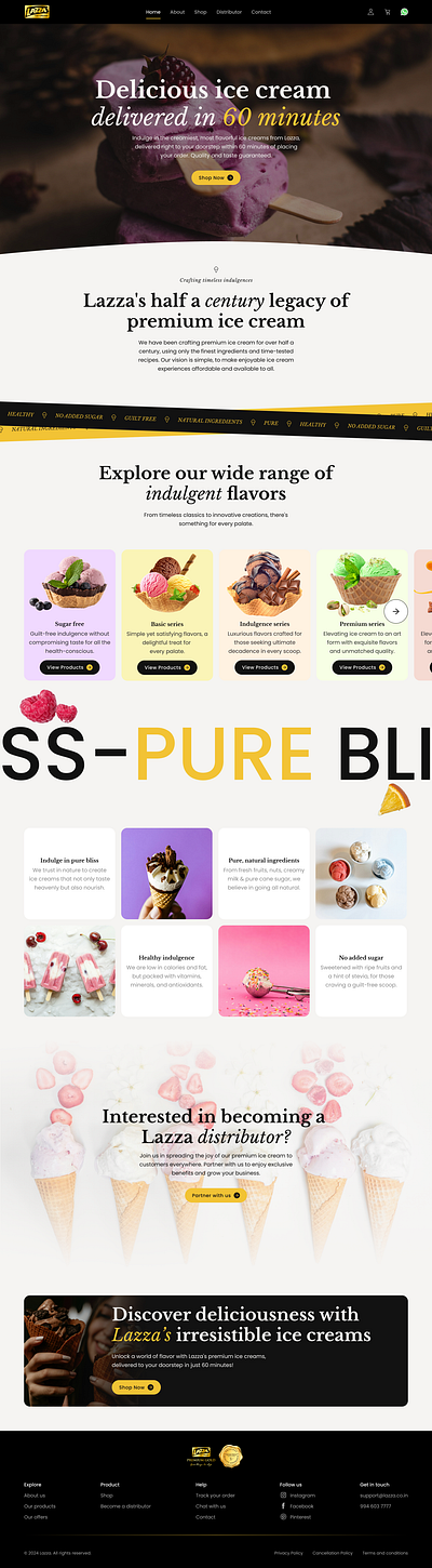 Lazza ice creams - Homepage redesign big type design ecommerce homepage ice cream landing libre baskerville poppins typography ui ux web design website