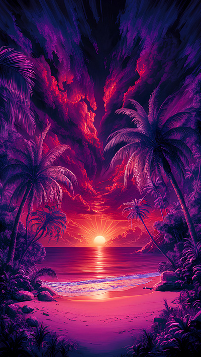 A stunning, high-resolution tropical sunset beach scene sunrise