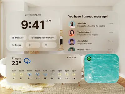 Augmented reality exploration: widgets (glassmorphism) augmented reality design branding graphic design spatial design ui ui design ux design vision os visual design web design website design