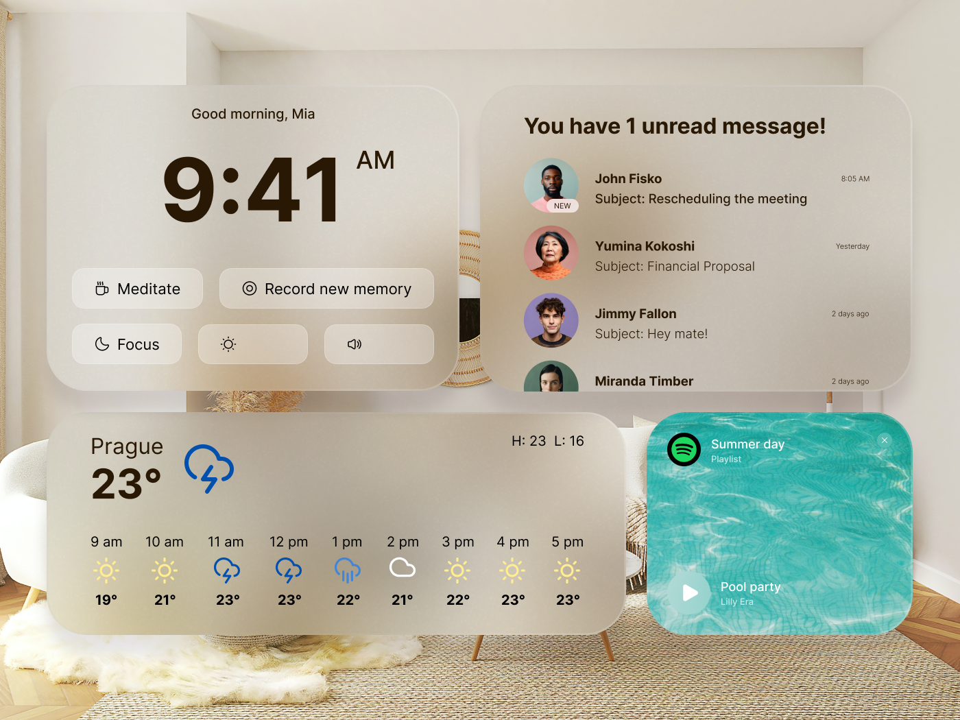 Example of Augmented reality exploration: widgets (glassmorphism)