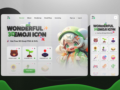 Moji 3D Emoji UI Design 3d anime design herosection mobile ui website
