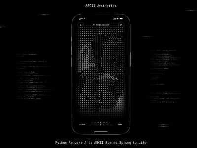 ASCII Photo & Video App Concept animation app app ui art ui ascii code coding graphic design illustration minimal ui motion graphics photo app photo filter ui video app