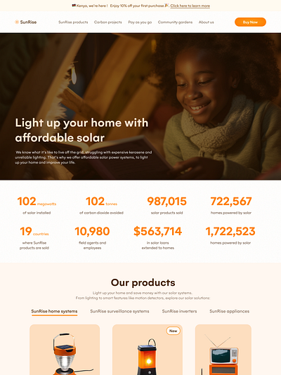 SunRise solar hero section affordable energy africa design kenya solar ui ux