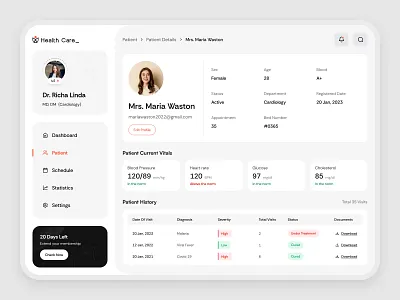 Patient Profile, Healthtech Platform, UI UX Design card clinic data doctor grid healthcare healthtech hospital medical patient patient profile profile record reports saas ui design ui ux design website design