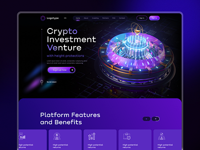 Crypto concept bitcoin blockchain crypto dashboard design fiolet hyip illustration investment project token webdesign