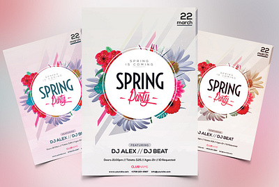 Spring Party - PSD Event Flyer clean flyer club party flyer dj flyer event flyer flower flower flyer flower flyers flower psd flyer flyer poster psd flyer psd flyer template spring break flyer spring event flyer spring party flyer watercolor white flyer