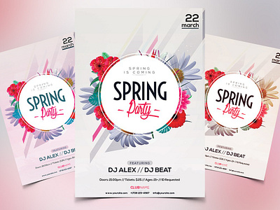 Spring Party - PSD Event Flyer clean flyer club party flyer dj flyer event flyer flower flower flyer flower flyers flower psd flyer flyer poster psd flyer psd flyer template spring break flyer spring event flyer spring party flyer watercolor white flyer