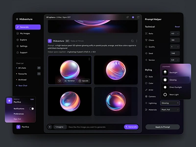 Midventure App app app design dark dark mode dark theme design desktop fireart fireartstudio generate glow image generator midjourney minimal productdesign ui uiux ux widget