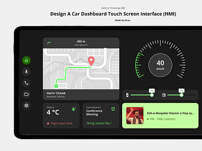 Daily UI Challenge #89 branding car dashboard car dashboard display dark mode design hmi human machine interface map music player notification speed tab design ui uichallenge ux uxdesigner uxui