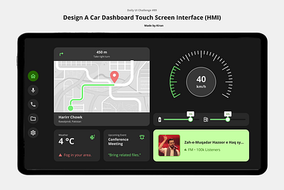Daily UI Challenge #89 branding car dashboard car dashboard display dark mode design hmi human machine interface map music player notification speed tab design ui uichallenge ux uxdesigner uxui
