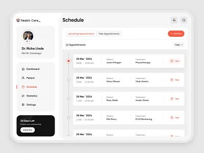 Doctor's Appointment Scheduler, HealthTech Platform, UI Design appointment calendar dashboard doctor doctor appointment grids health healthcare healthtech medical schedule ui design ui ux design web design