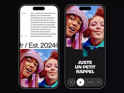 LA CABINE - UI Design animation app art direction blue branding buttons colorful cta interactive design layout pink swipe transition transitions typography ui ui design