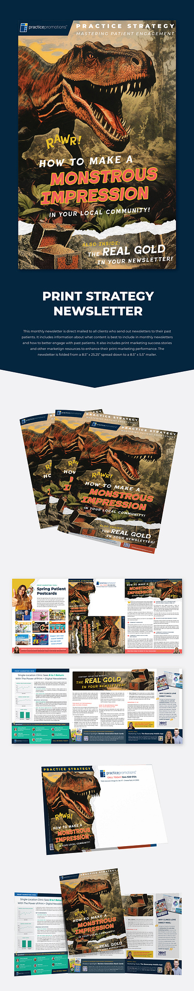 Dinosaur Theme Marketing Newsletter branding dinosaur direct mail graphic art graphic design layout layout design marketing marketing strategy medical marketing newsletter print vintage