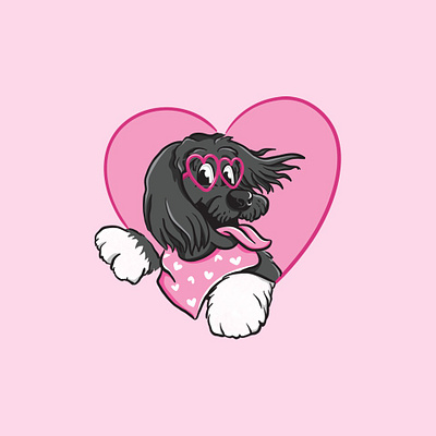 Woof! black branding dog happy heart illustration logo love mascot pink portuguesewaterdog vector
