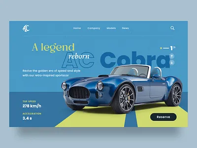 AC Cobra Car Website Design car card classic car clean cobra colorful website concept shot creative ford header landing page minimal mustang porsche retro car sports car typography ui ux vintage car webdesign