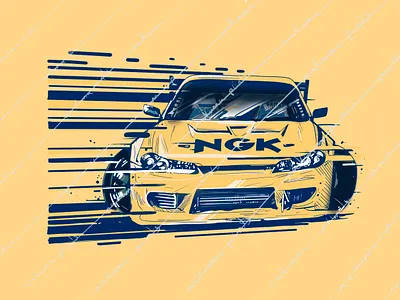 Drifting Nissan Silvia graphic design illustration sketching