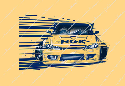 Drifting Nissan Silvia graphic design illustration sketching