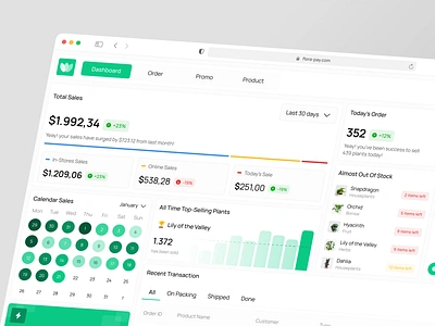 Florapay - Point Of Sales Plants - Analytics analytics calendar cashier clean design dashboard dashboard plant dashboard pos dashboard sales design flora minimalist design order plants point of sales sales table ui ui design uiux website