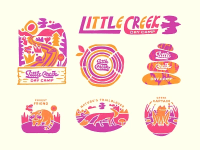 Little Creek Day Camp badge branding camp design hand drawn illustration illustrator kids lettering midwest nature outdoors retro spring summer vintage