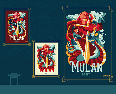 Poster illustration of the Disney movie Mulan animation artwork cartel design disney portfolio poster vector