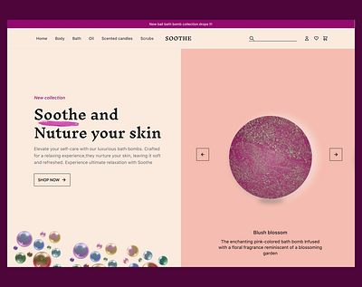 Soothe - An ecommerce website for a Bath-bomb website 3d beauty ecommerce figma skincare webdesign