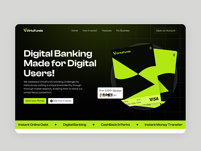 VirtuFunds - Landing Page about animation banking branding corporate crypto features fintech hero section home page landing page logo services ui ux website