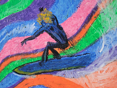 // Surfs Up coloful drawing illustration oil pastel oil pastels