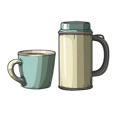 Green Classic Coffee Mug and Thermos classic clip art coffee illustration mug retro vintage