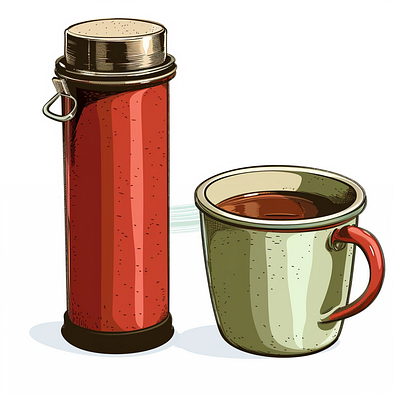 Red Classic Mug Coffee and Thermos classic clip art coffee illustration mug retro thermos vintage