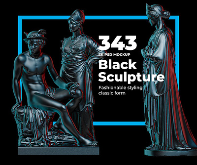 343 Black Sculptures Mockup 343 black sculptures mockup black style bust clay clipart sculpture collection forms history marble modern sculpture objects on white print product sculpture
