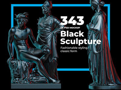 343 Black Sculptures Mockup 343 black sculptures mockup black style bust clay clipart sculpture collection forms history marble modern sculpture objects on white print product sculpture