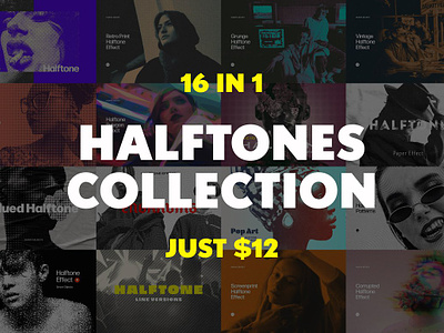 16 in One Halftones Collection 16 in one halftones collection action distressed duotone filter grain grunge magazine page print retro risograph vintage zine