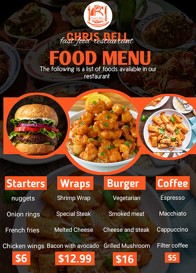 Food menu graphics designs