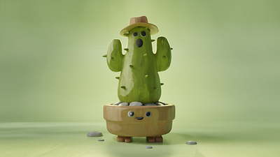 Hold on! 3d animation blender cactus character desert design gree illustration modeling plant plants pot scary western