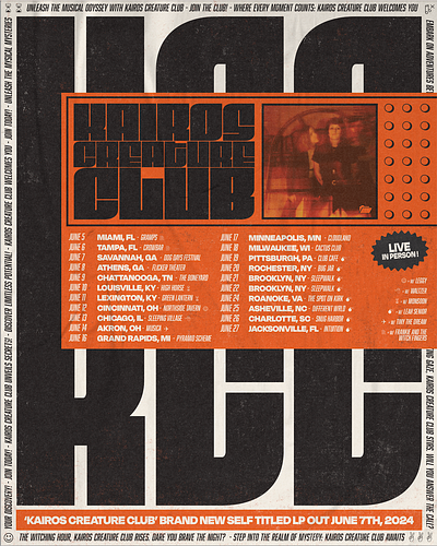 Kairos Creature Club Tour Poster (2024) band poster gig gig poster graphic design music music poster poster poster design show poster tour poster