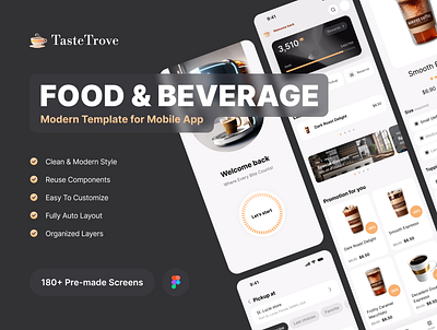 Multi-purpose Food and Beverage UI Kit adobe app appdesign autolayout figma mobileapp photoshop ui userinterface ux