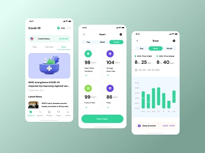 Medical and Health assistant mobile ui design application clinic covid digital health emergency health health monitoring health tracking hospital medical medical app medication mobile patient monitoring personal health remote patient ui