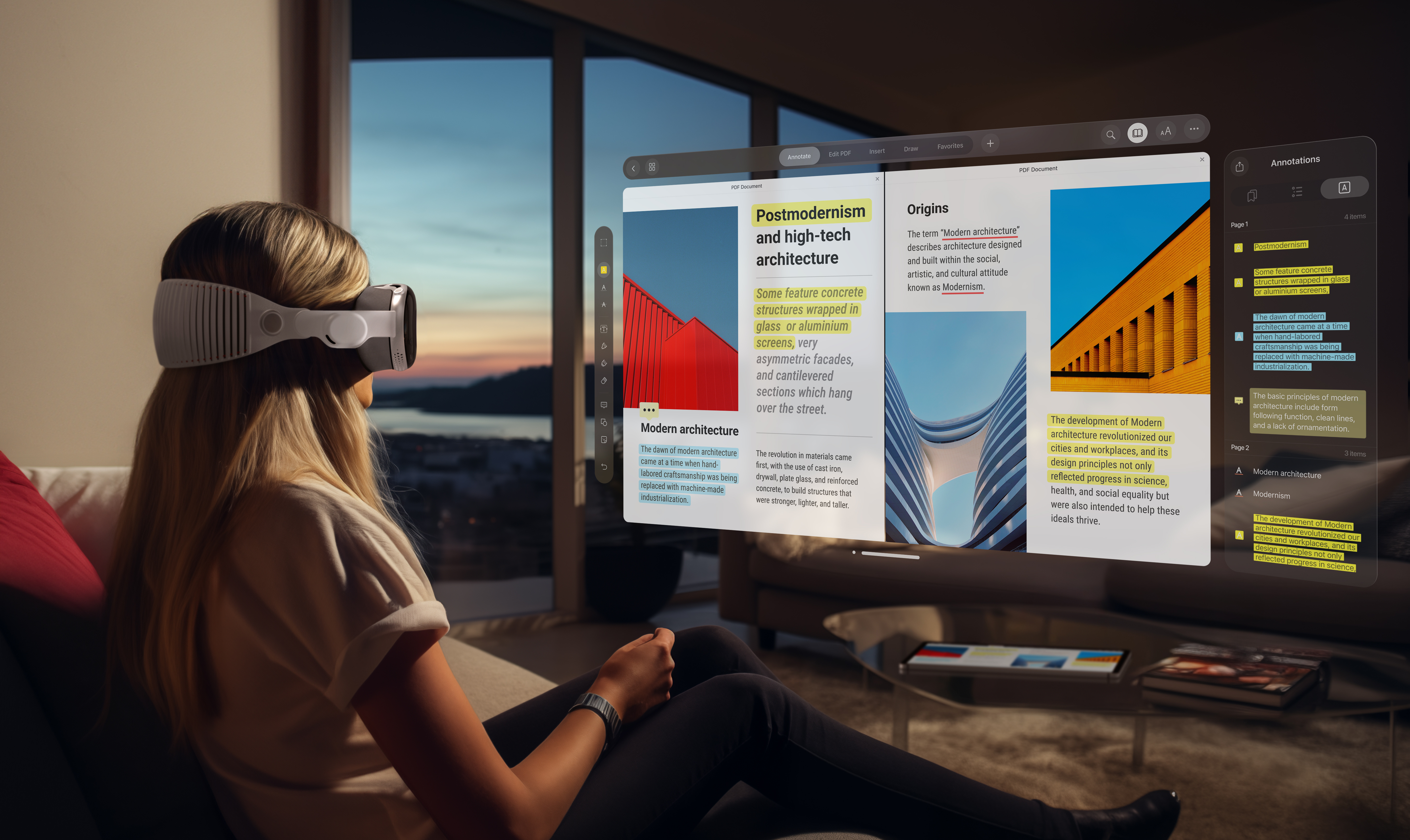 PDF Expert Meets Apple Vision Pro 🕶✨ 3d ai app apple apple vision pro ar concept concept design design generated image graphic design illustration ios ipad midjourney pdf expert readdle spacial computing ui vr