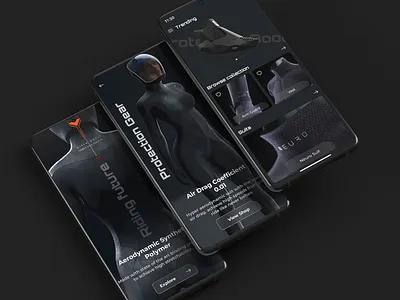 Polymer Riding Kit android app app concept balck branding clean color cyberpunk dark design ecommerce flat design futuristic illustration ios iphone logo minimal phone ui