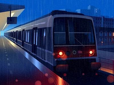 RER B laplace ambiance art artistofdribbble banlieue cinema city citytrain digitalart digitalartist illustration lasttrain light mood neon paris rer series suburban urbanism walk