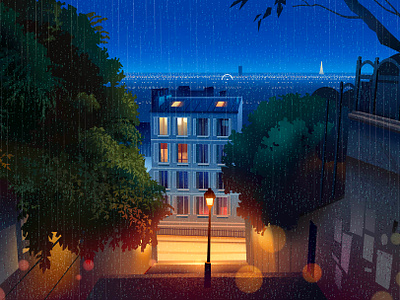 Montmartre architecture city cityillustration illustration illustrationart light montmartre mood neon paris stairs streetsofparis