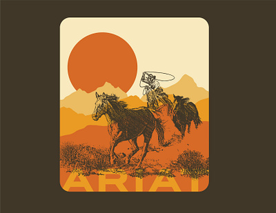 Mustang Fever cowboy graphic design illustration lariat roper round up sunset tee shirt western