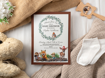 Woodland Baby Shower Invitation Concept print