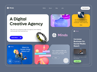 Minds - Creative Design Agency Landing Page Website agency agency website bold company creative creative agency creative direction design digital agency home page landing page mr studio portfolio portfolio website ui web web design webdesign website website design