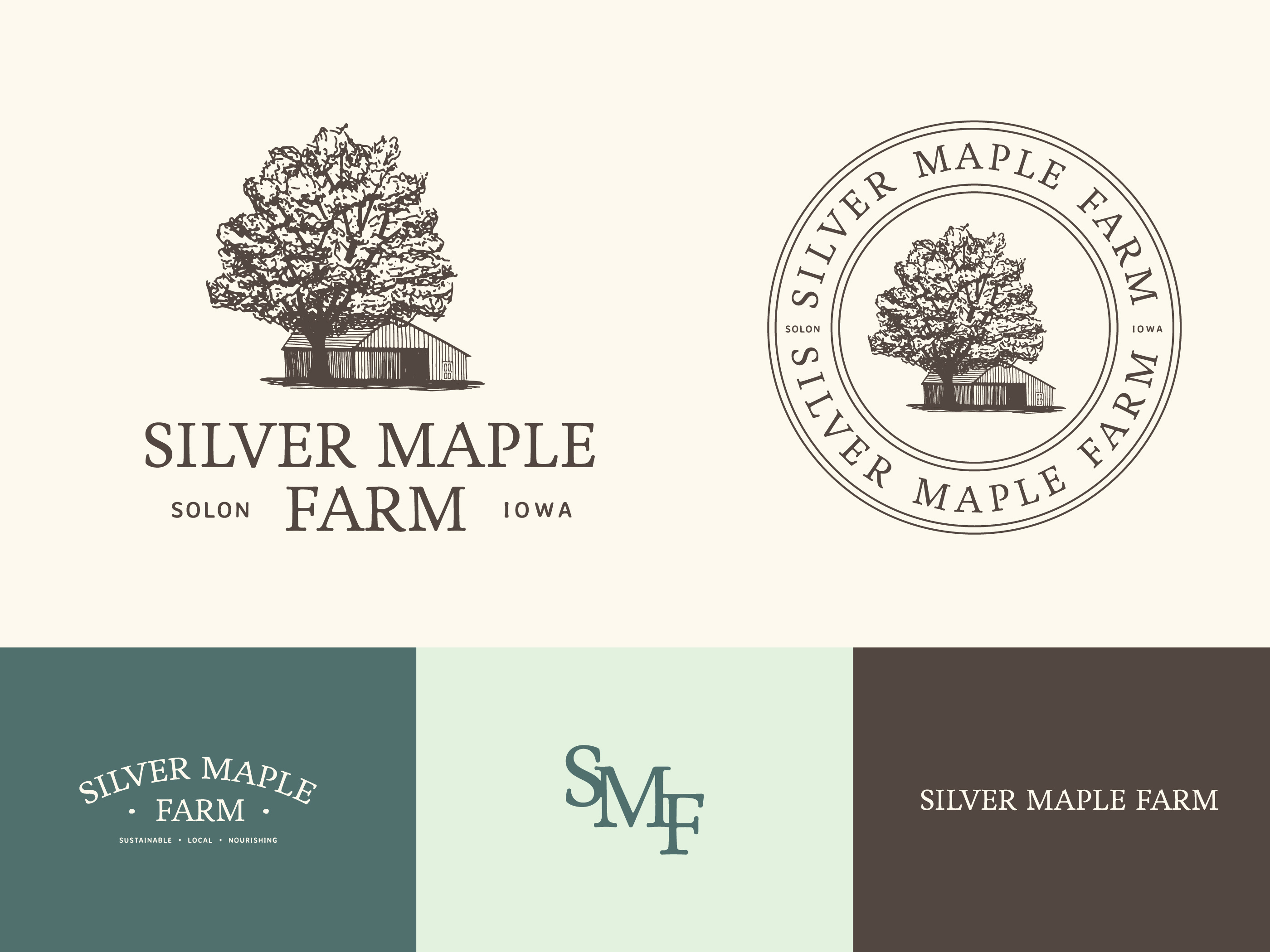 Family Farm Logo + Branding 🥬👩‍🌾🌳 barn brand branding family family farm farm farming graphic design homestead illustration local logo maple monogram produce tree