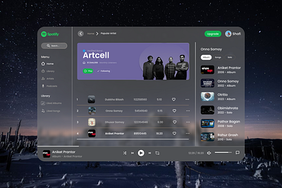 Apple Vision Pro - Spotify design conceptual design creative concept innovative design music player music streaming spotify ui ui design user interface ux design vision pro web design